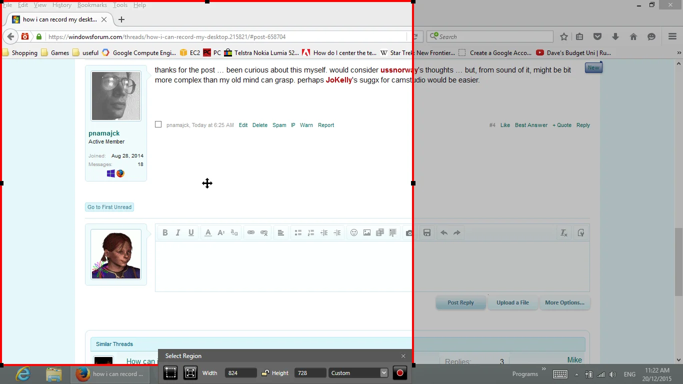 Выбор области экрана для записи рамкой Screen Capture