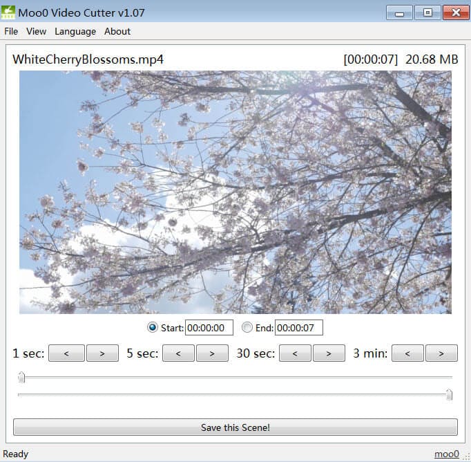 Moo0 Video Cutter 1.07 с коротким видео WhiteCherryBlossoms.mp4