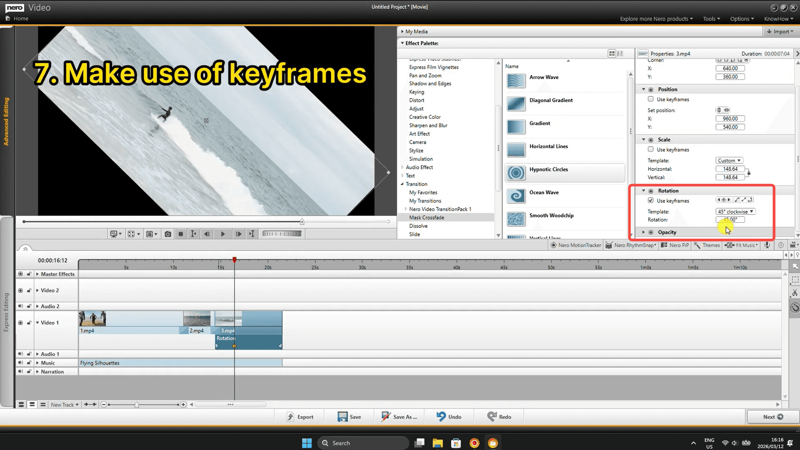 Свойство Rotation с включёнными keyframes в Advanced Editing