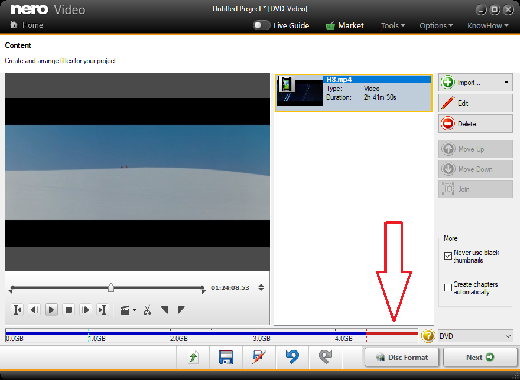 Content DVD-Video с добавленным заголовком и индикатором Full-O-Meter