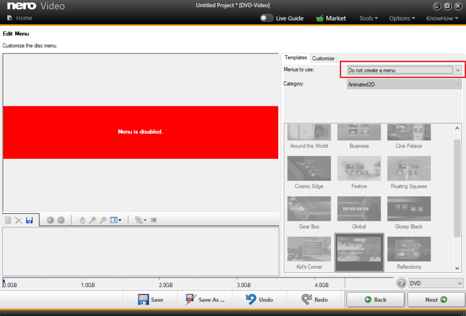 Edit Menu с выбранным вариантом Do not create a menu