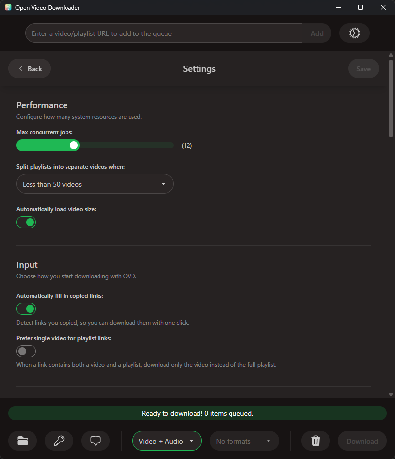 Интерфейс Open Video Downloader: Папки и шаблоны имён