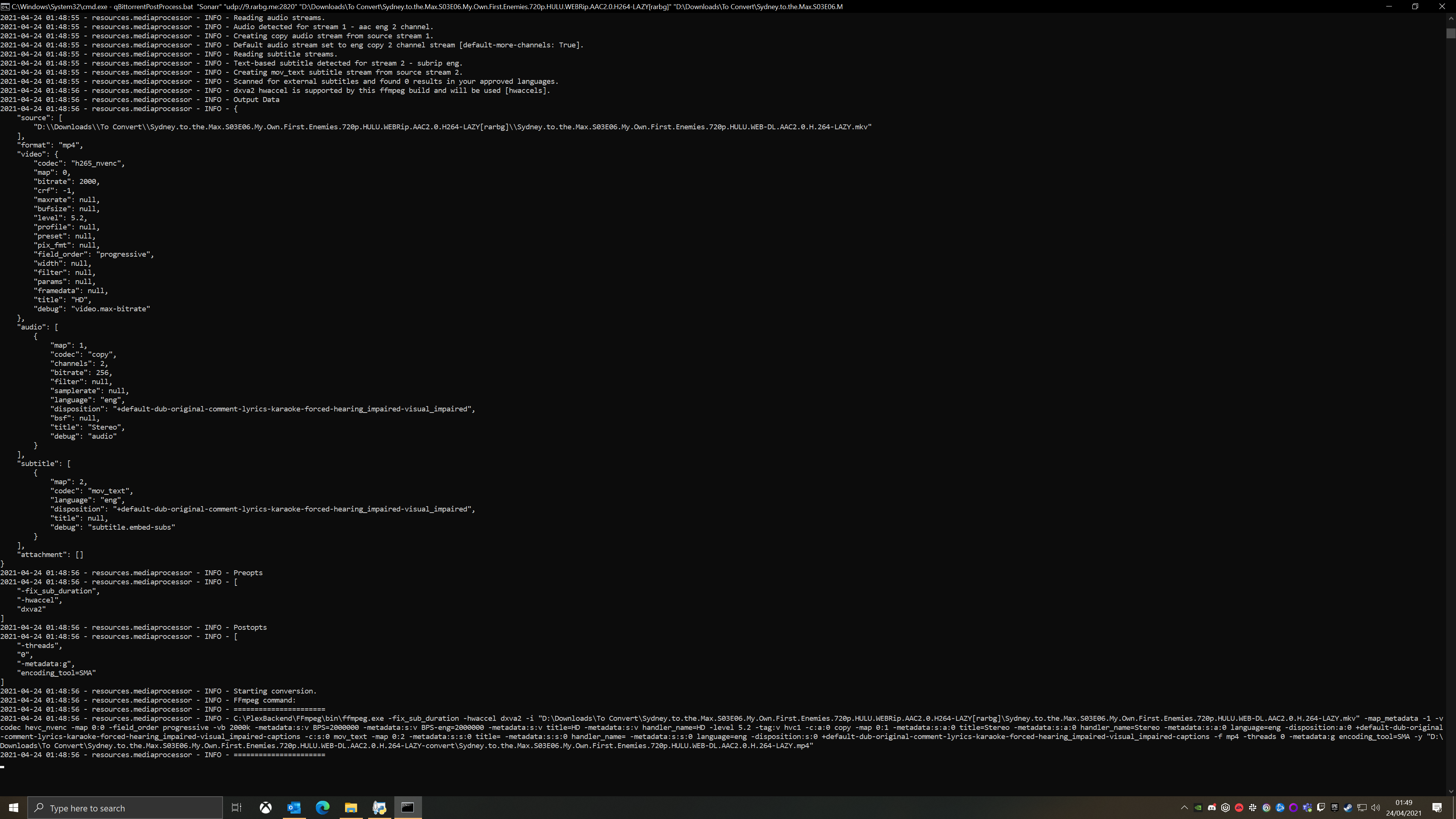 Реальный запуск qBittorrentPostProcess Sickbeard MP4 Automator с аргументами загрузки