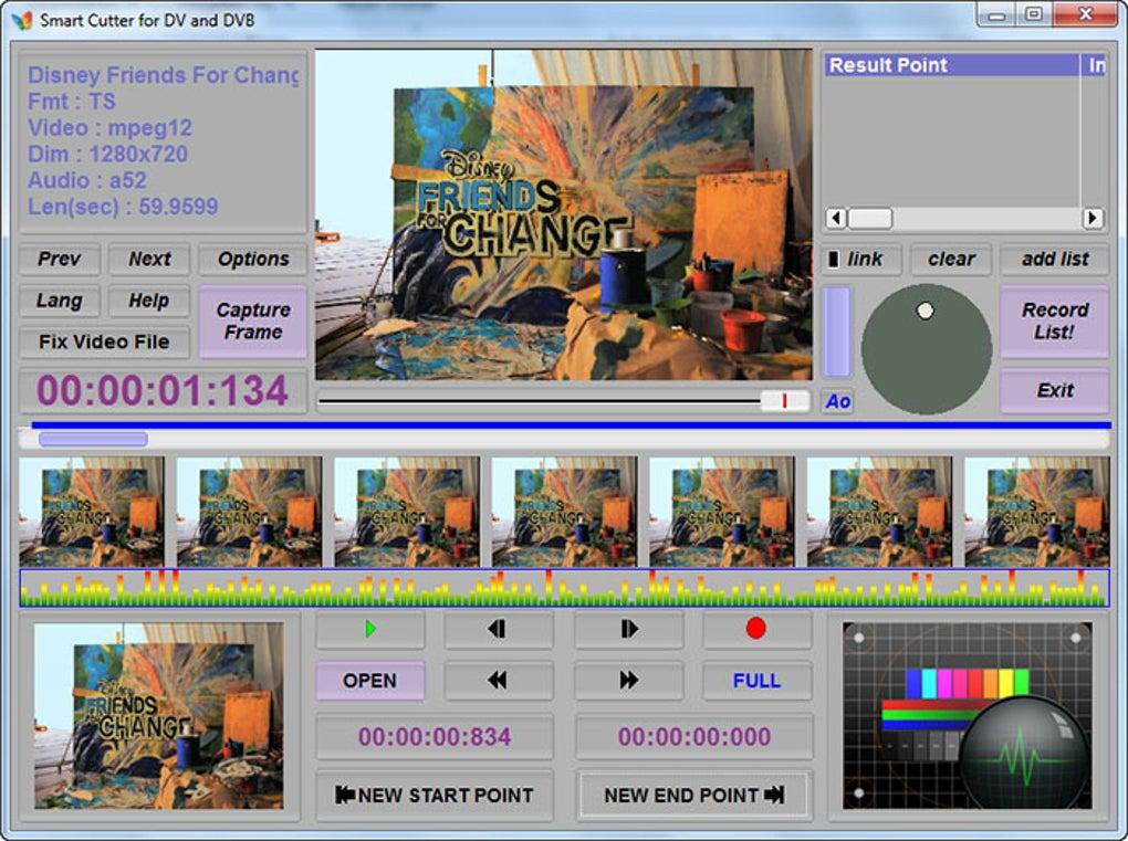 Главное окно Smart Cutter при работе с MPEG-2 записью и лентой кадров