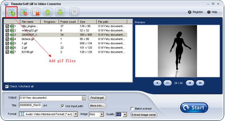 Главное окно ThunderSoft GIF to Video Converter после добавления GIF в очередь