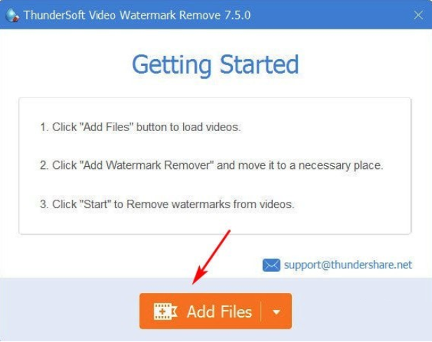 Стартовый экран ThunderSoft Video Watermark Remove с кнопкой Add Files