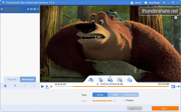 ThunderSoft Video Watermark Remove с режимами Delogo, Mosaic и Gaussian Blur