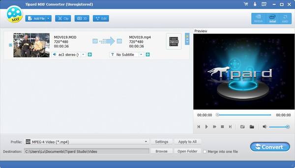 Загрузка файла в Tipard MXF Converter