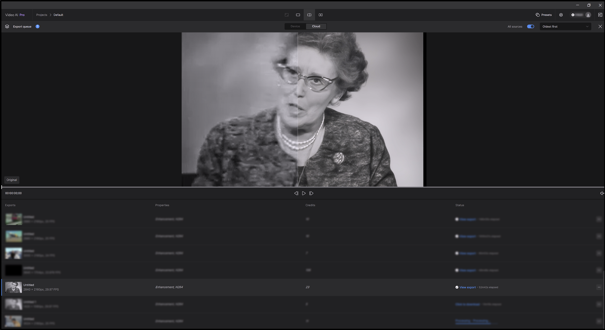 Очередь экспорта Topaz Video AI