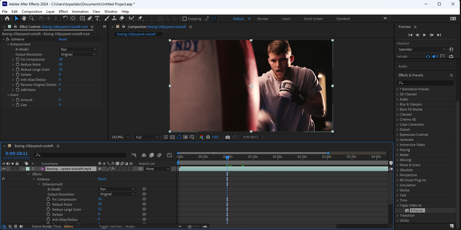 Плагин Topaz Video AI в Adobe After Effects