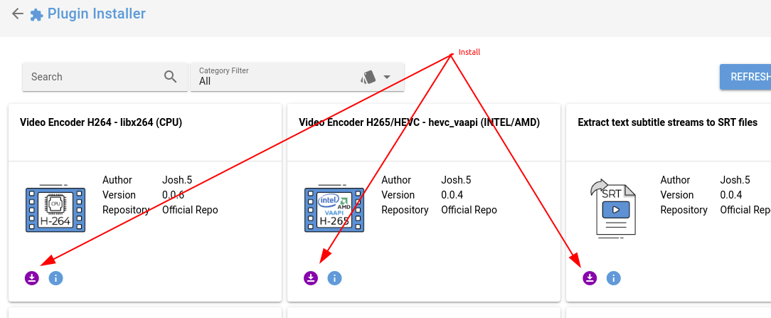 Plugin Installer с карточками модулей и кнопками установки
