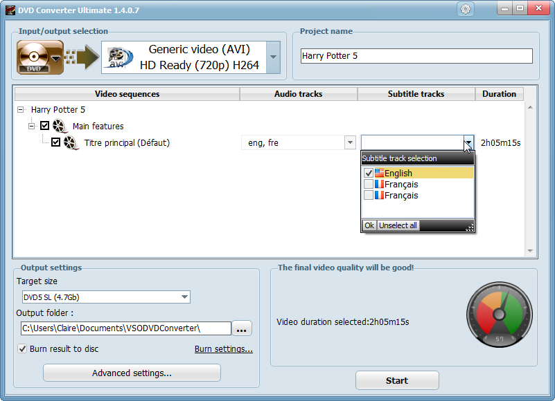 VSO DVD Converter Ultimate: настройки DVD-проекта, дорожек, DVD5 и записи на диск