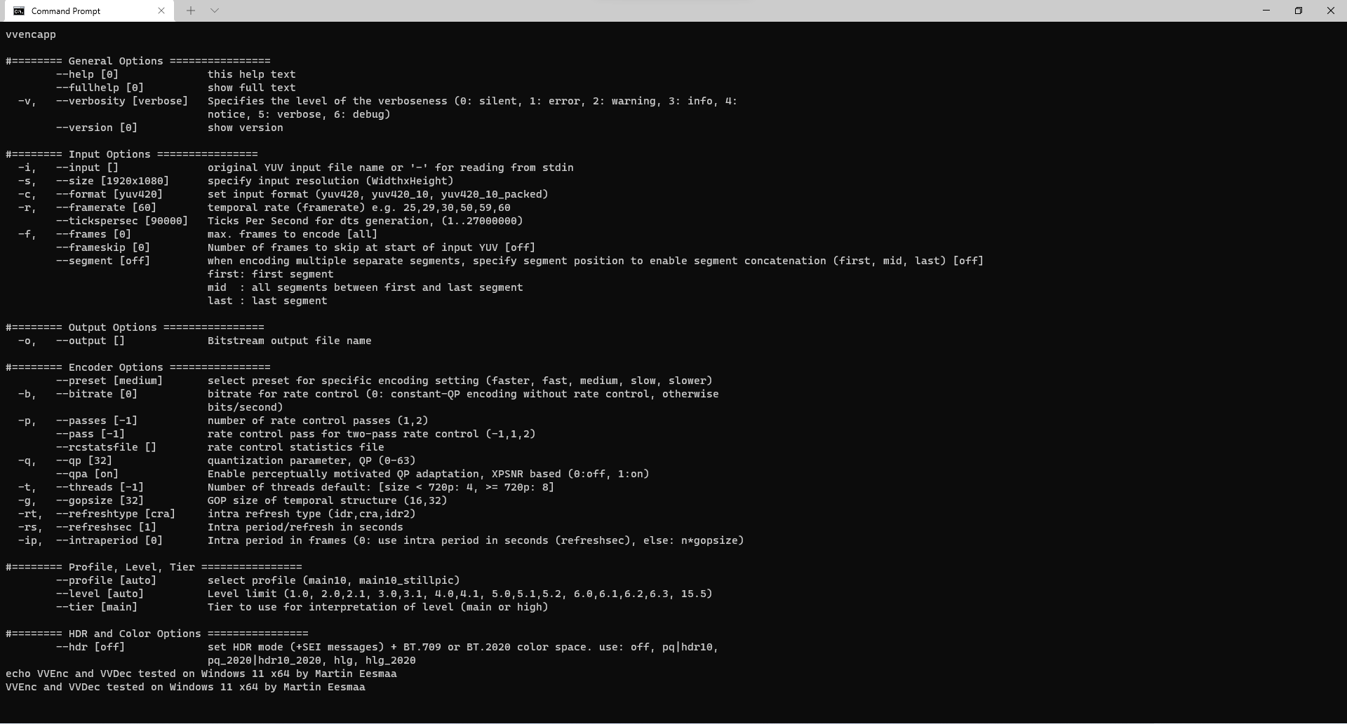 Windows: терминальный запуск vvencapp в тесте совместимости VVenC