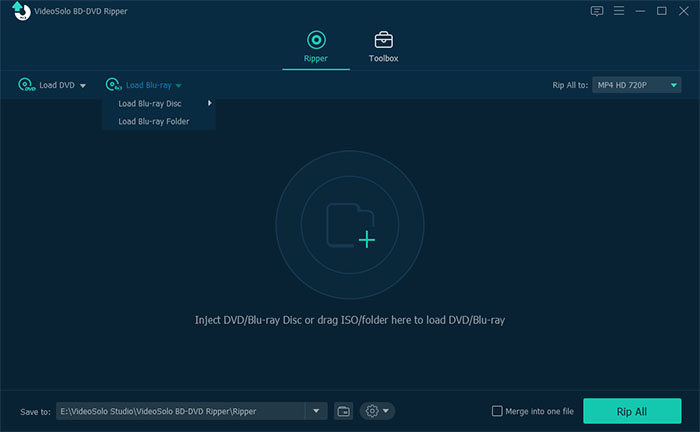 Меню Load Blu-ray в VideoSolo BD-DVD Ripper
