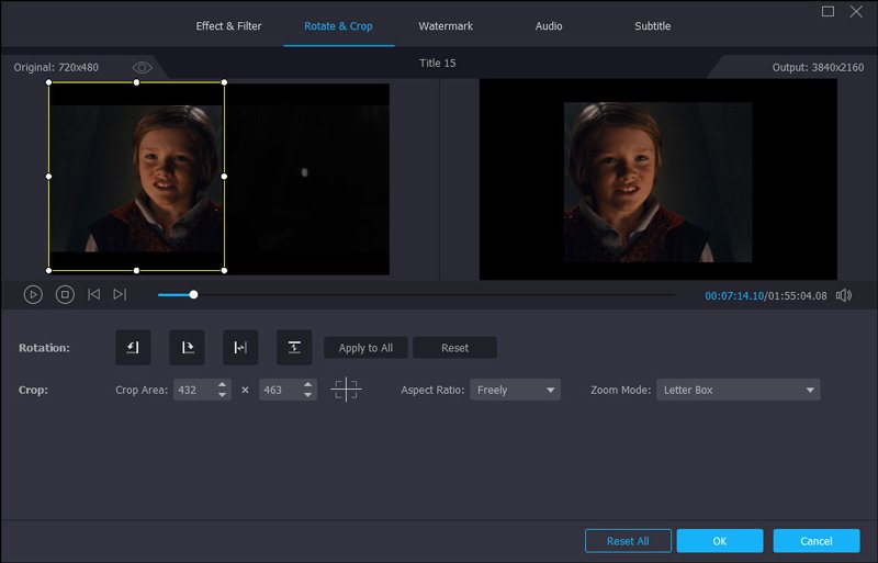 Редактор Rotate & Crop с рамкой кадрирования и Aspect Ratio