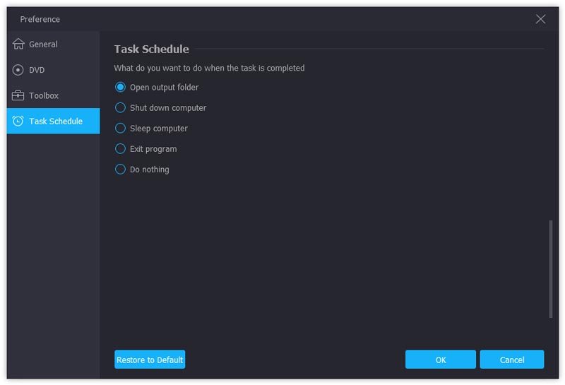 Раздел Task Schedule с действиями после завершения задания