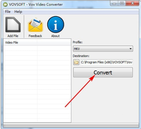 Кнопка Convert в главном окне Vov Video Converter перед запуском обработки