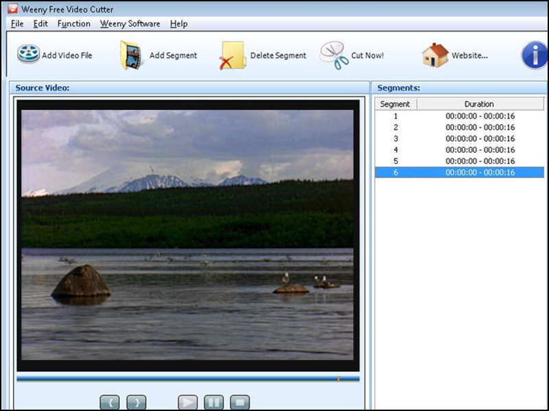 Размеченные сегменты и предпросмотр видео в Weeny Free Video Cutter