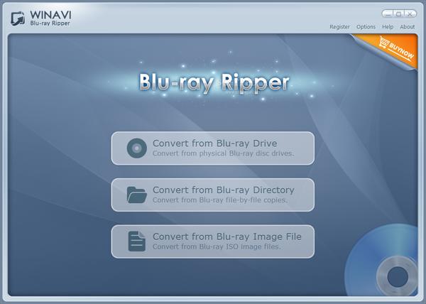 Стартовое окно WinAVI Blu-ray Ripper с режимами чтения Blu-ray из привода, папки и ISO-образа