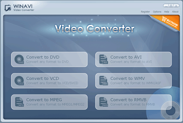Главное окно WinAVI Video Converter с шестью направлениями конвертации