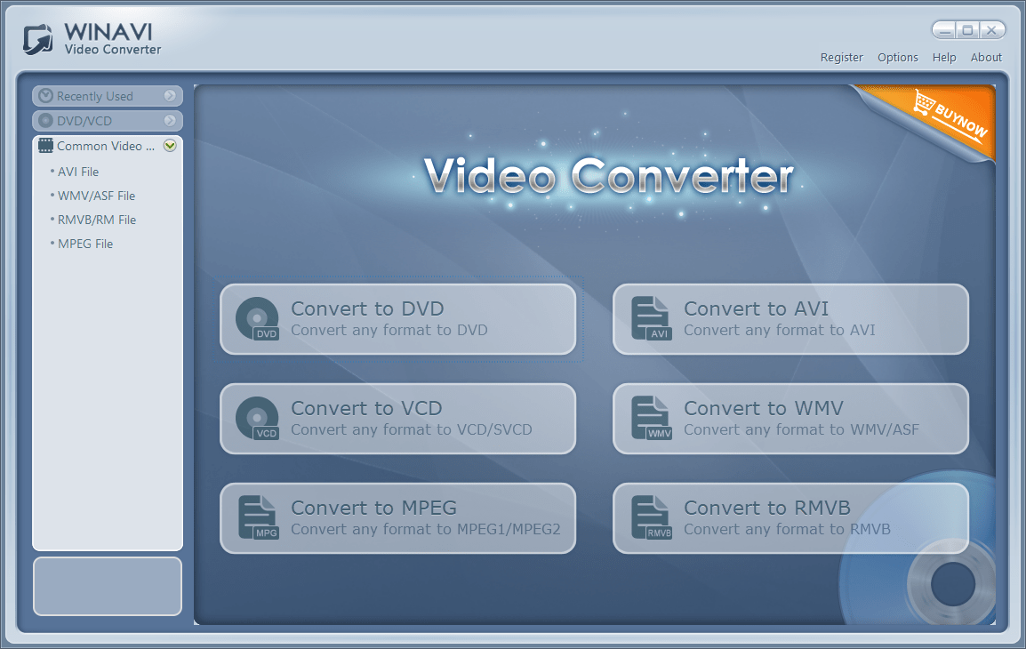Главное окно WinAVI Video Converter 11.6 с боковым списком Common Video File