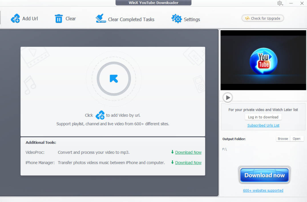 Главное окно WinX YouTube Downloader с доступом к списку подписанных URL
