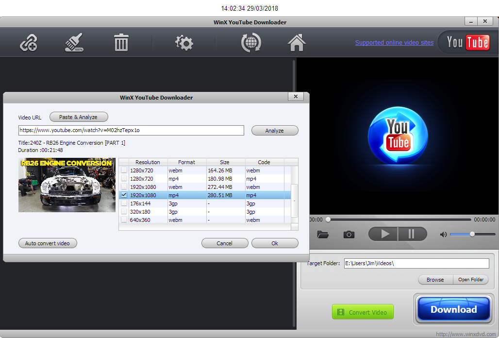 Очередь загрузок WinX YouTube Downloader с несколькими подготовленными задачами