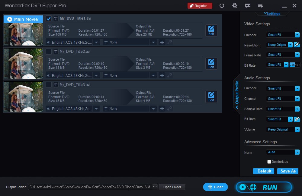 Настройки видео и аудио WonderFox DVD Ripper Pro