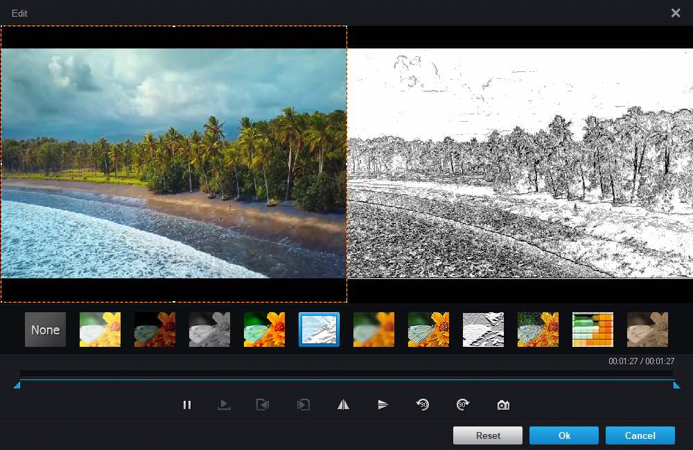 Окно Edit с выбором визуального эффекта в WonderFox DVD Ripper Pro