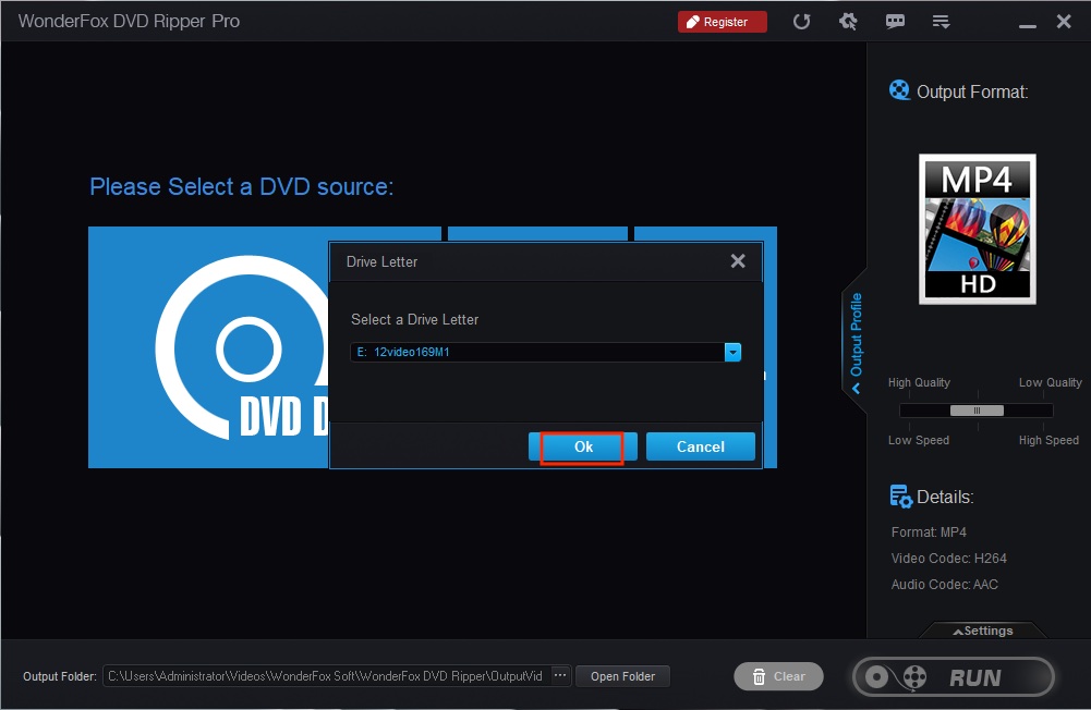 Диалог Drive Letter для выбора DVD-привода в WonderFox DVD Ripper Pro