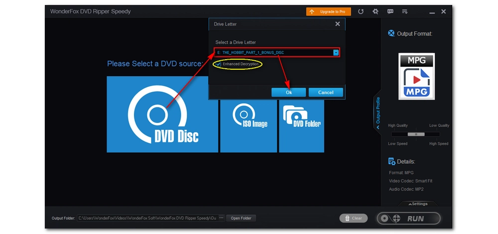 WonderFox DVD Ripper Speedy: выбор DVD-привода и Enhanced Decryption