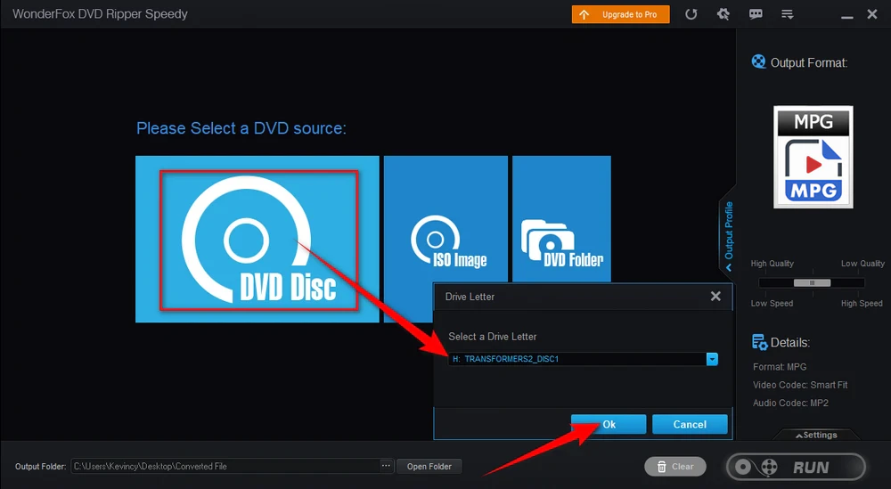 Стартовый экран WonderFox DVD Ripper Speedy с выбором DVD, ISO и папки