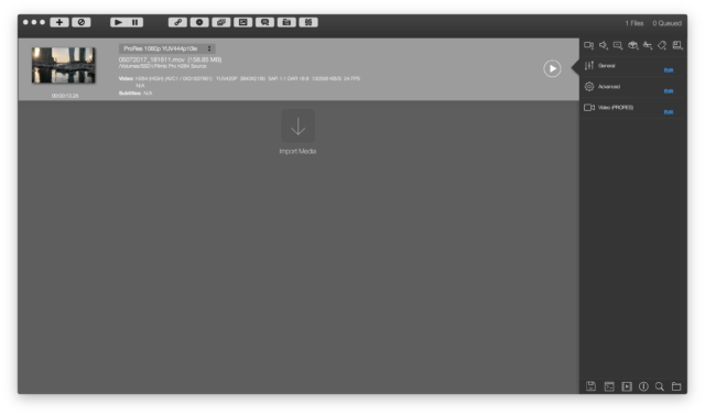 iFFmpeg после добавления исходного видео с параметрами потока