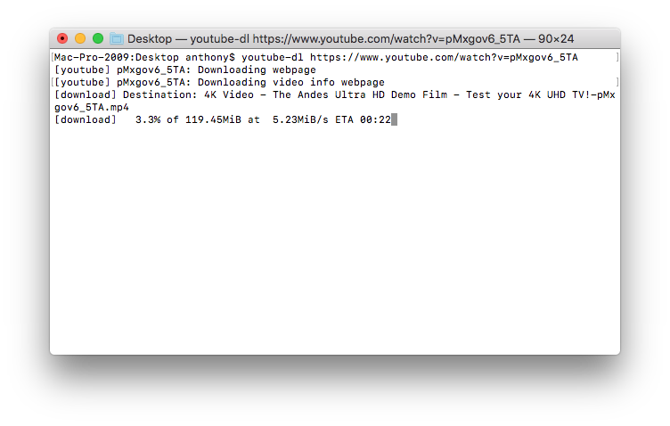 Загрузка видео через youtube-dl в Terminal на macOS с показом прогресса