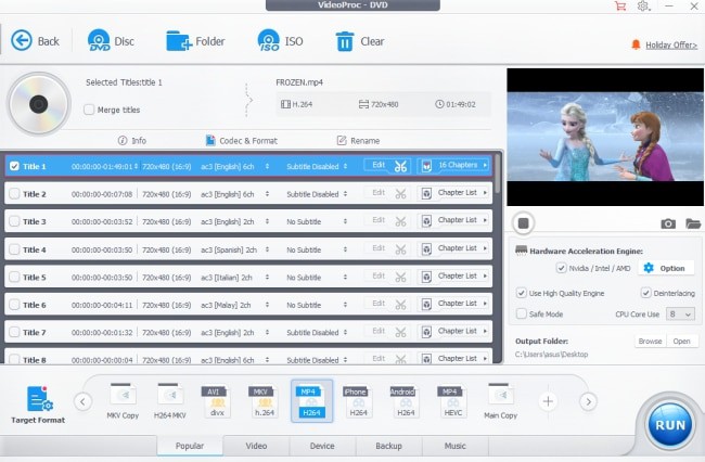 Интерфейс VideoProc Converter при работе с DVD