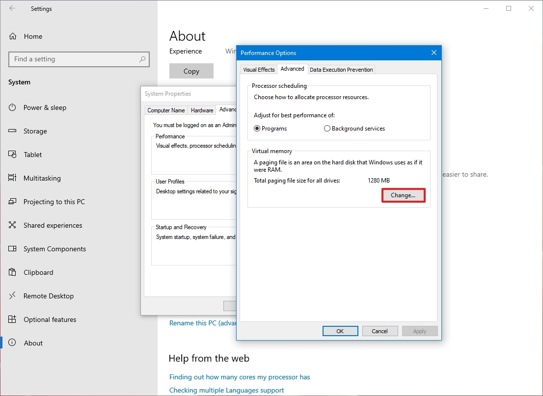 Окно виртуальной памяти