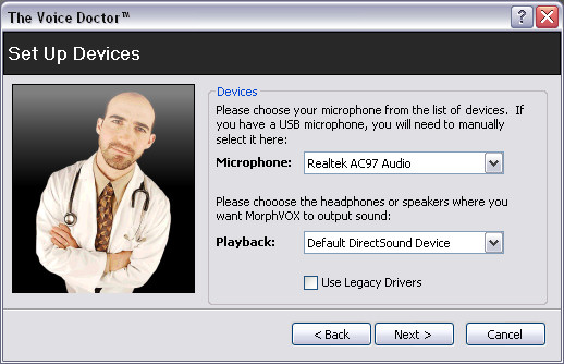 Настройка устройств в Voice Doctor