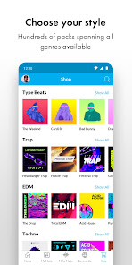 Экран выбора стиля и Mix Packs в Music Maker JAM