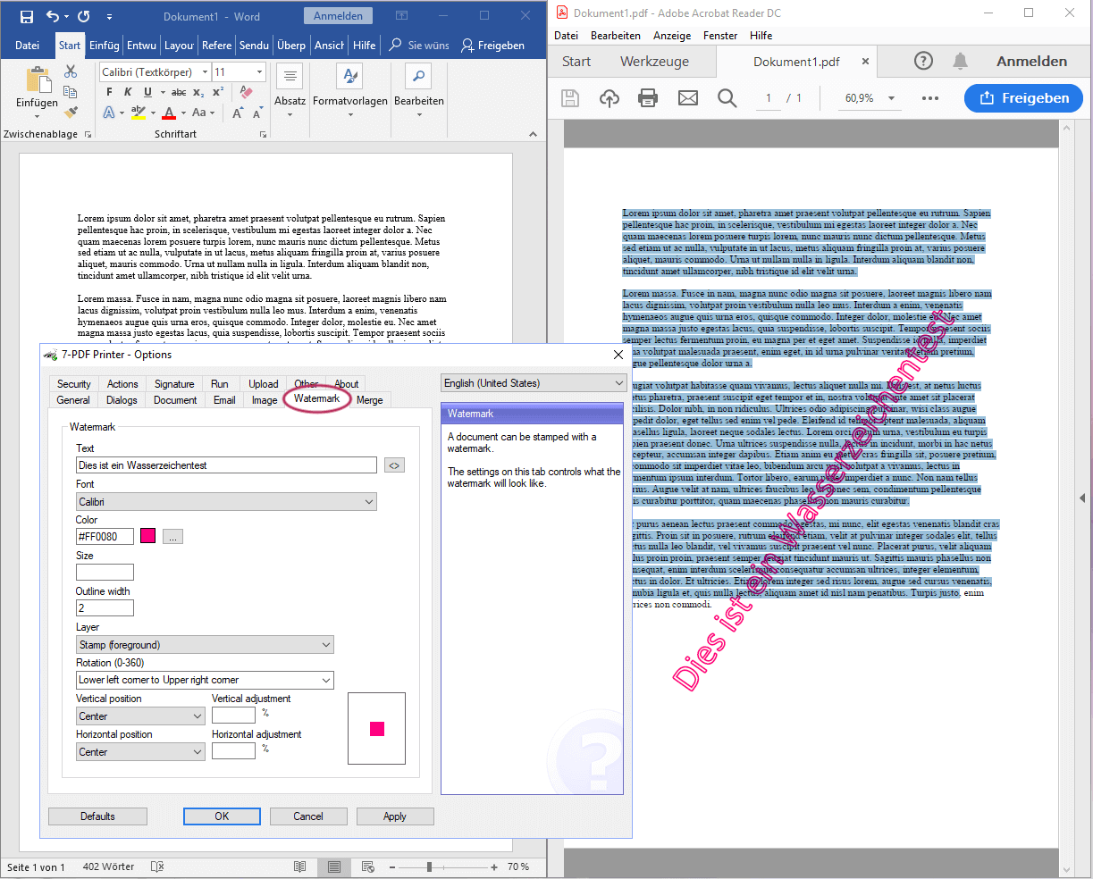 Настройка Watermark в 7-PDF Printer