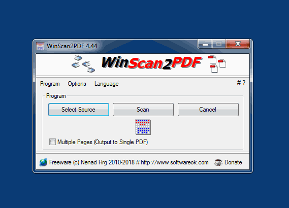 Главное окно WinScan2PDF