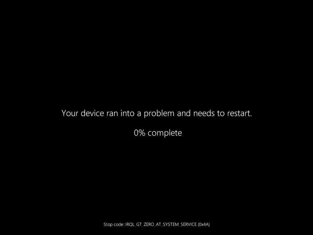 Пример синего экрана смерти