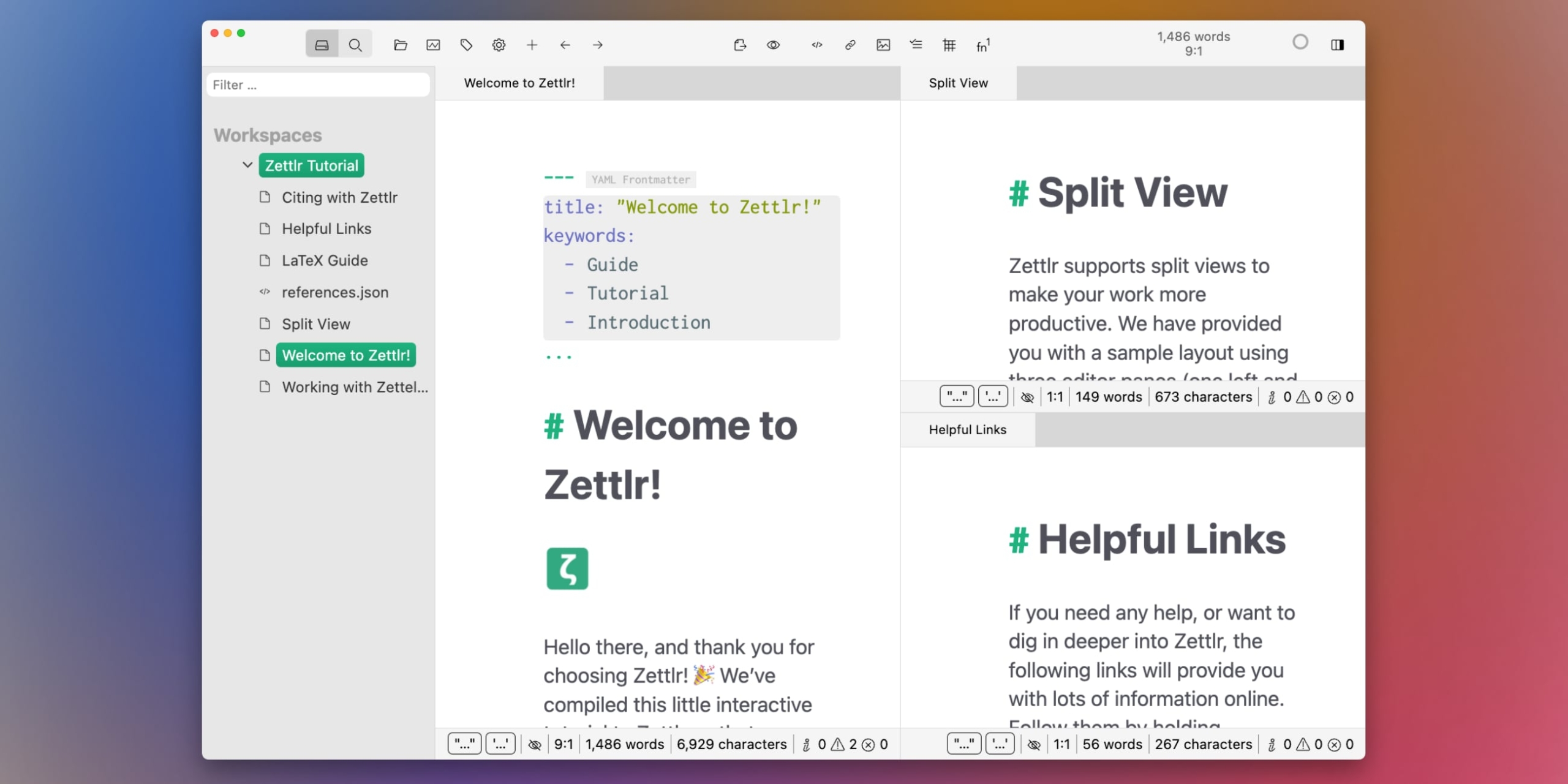 Скриншот интерфейса Zettlr