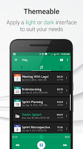 Parrot Voice Recorder — список записей в тёмной теме