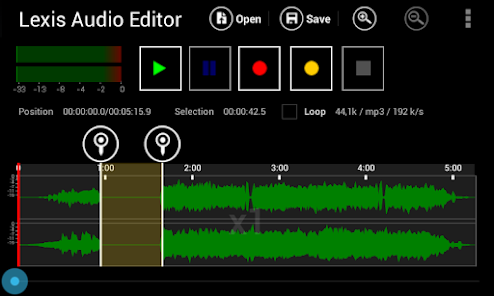Lexis Audio Editor: волновая форма и выделение фрагмента