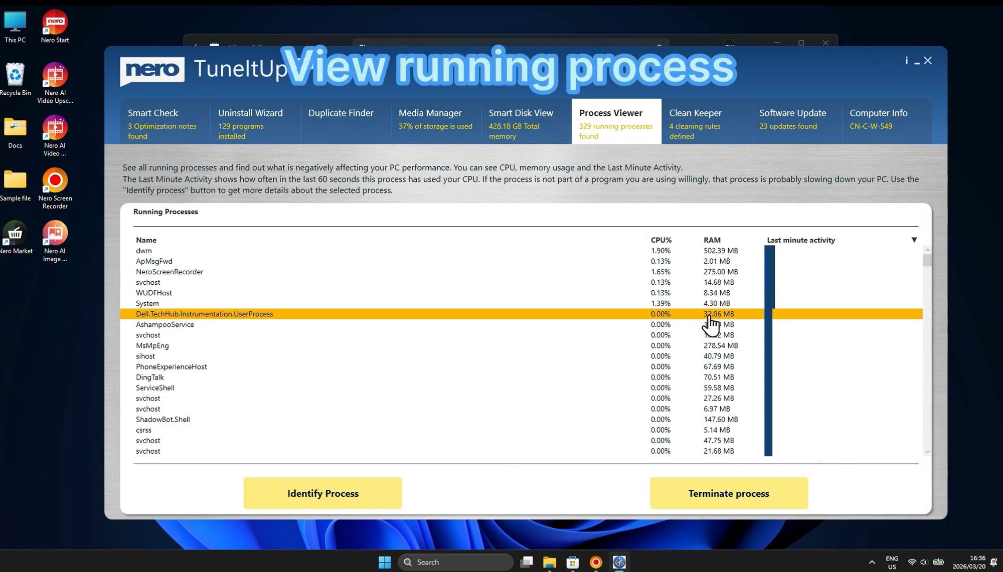 Окно Process Viewer в Nero TuneItUp PRO