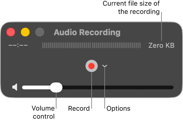 Окно Audio Recording в QuickTime Player