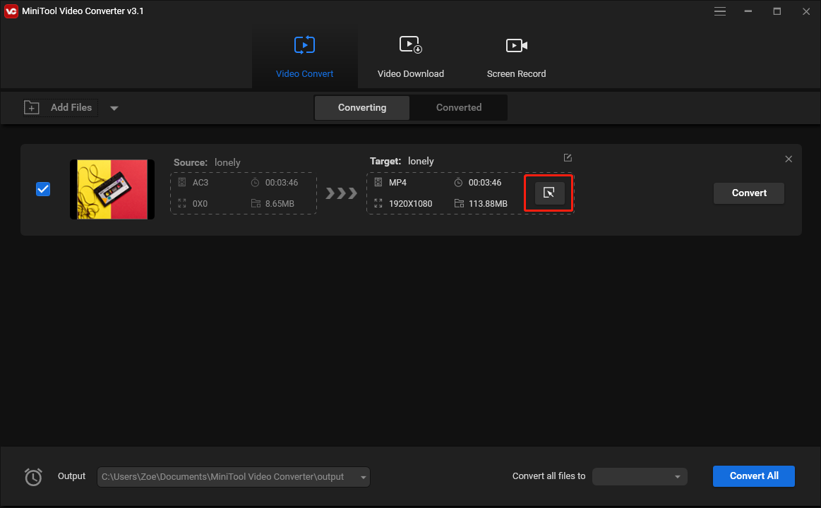 Конвертация AC3 в MP3 в MiniTool Video Converter