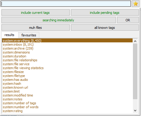 Autocomplete dropdown с системными предикатами в Hydrus Network