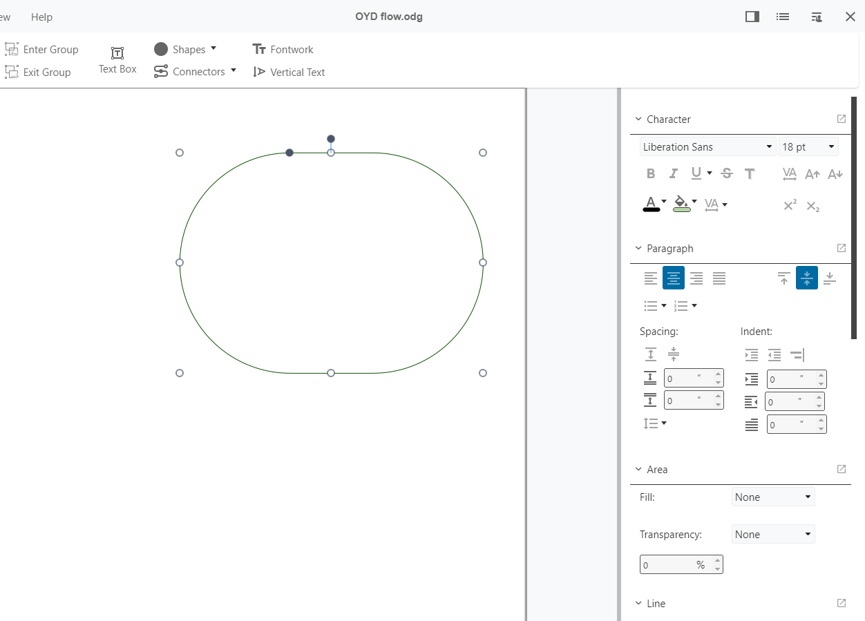 Фигура в Collabora Office Draw и панель свойств справа