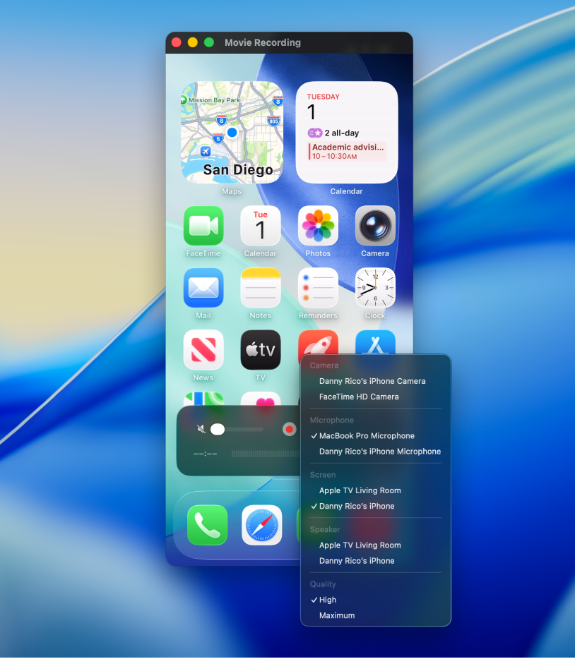 Пример интерфейса QuickTime Player на macOS